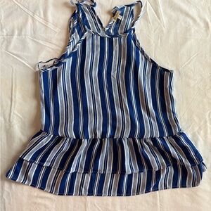 NWT Lily White Blue Ruffled Peplum Tank Top